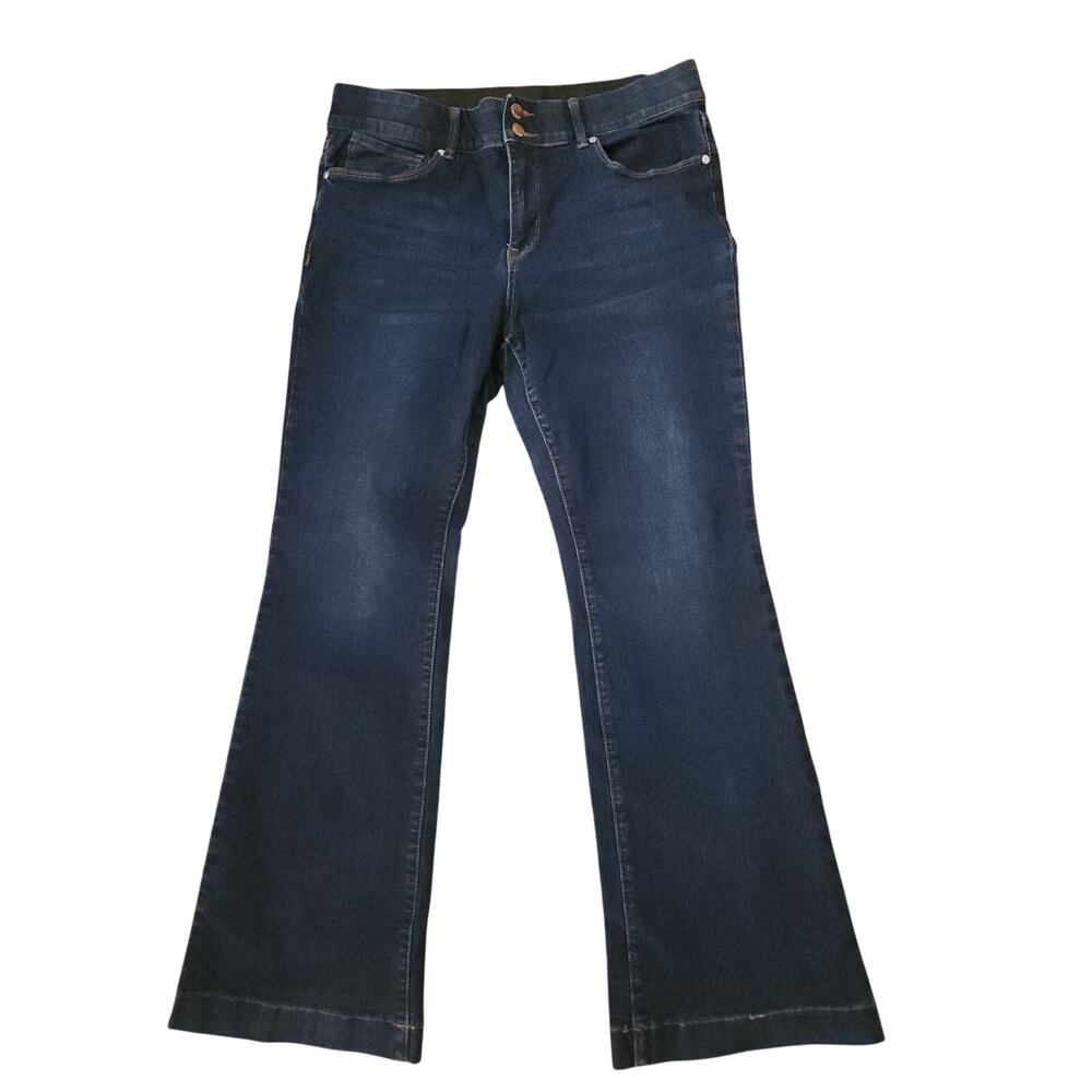 Indigo Poppy Women’s Size 14 Dark Wash Bootcut Jeans Flap Pockets Double Button